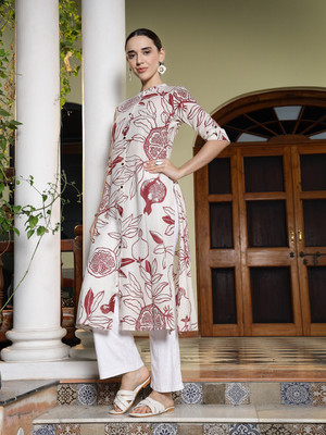 Stylum Women Floral Print A-line Kurta(Red)