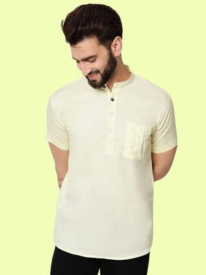 Super Westan Men Solid Straight Kurta(Yellow)