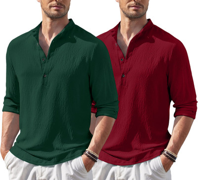 ZARTHA Men Solid Straight Kurta(Dark Green, Maroon)