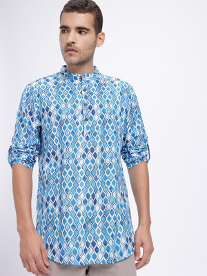 Anouk Rustic Men Printed Straight Kurta(Blue)