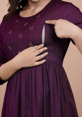 Rajoriya Women Printed Flared Kurta(Purple)