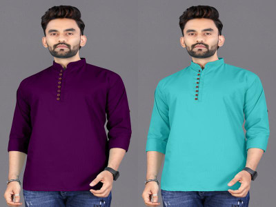 click n buy Men Solid Straight Kurta(Purple, Pink)