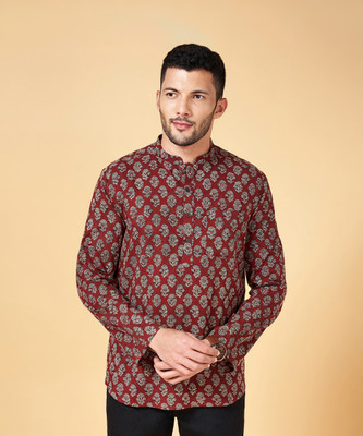 Indus Route by Pantaloons Men Printed A-line Kurta(Maroon)