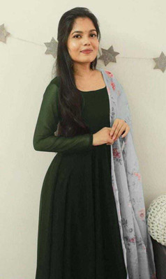 Shiv Women Solid Anarkali Kurta(Dark Green)