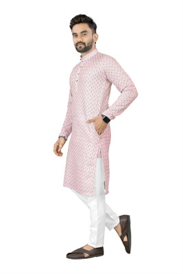 TRUST OUS Men Printed A-line Kurta(Pink)