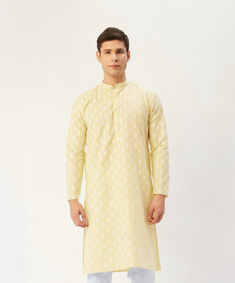 Jompers Men Printed Straight Kurta(Yellow)
