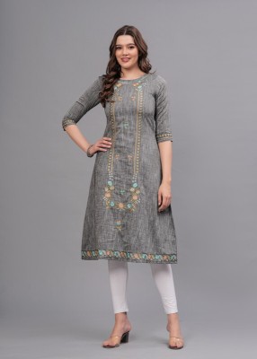 Mauka Women Applique Flared Kurta(Grey)