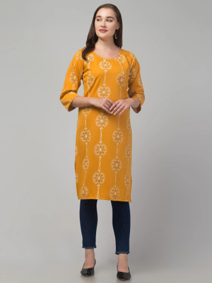 HouseOfCommon Women Geometric Print A-line Kurta(Yellow)