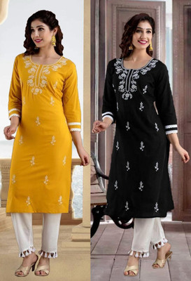 SISTO Women Chikan Embroidery A-line Kurta(Multicolor)