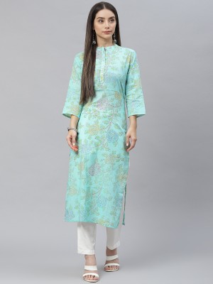 indibelle Women Printed Straight Kurta(Light Green)