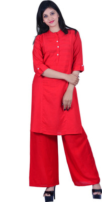 PinkCity Style Women Solid Straight Kurta(Red)