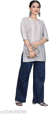 HouseOfCommon Women Striped Straight Kurta(White)