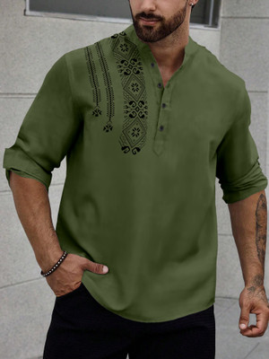 SOPANI Men Printed Straight Kurta(Green)