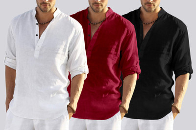 ZARTHA Men Solid Straight Kurta(White, Maroon, Black)