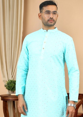 Tattva Men Embellished Straight Kurta(Blue)