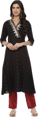 RANGRITI Women Printed A-line Kurta(Black)