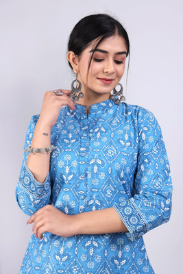 ZEWAR by Modi's Women Block Print Straight Kurta(Blue)