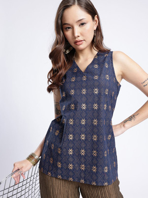 Anouk Rustic Women Printed Straight Kurta(Blue)