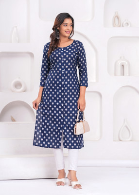 ORAANA Women Floral Print Straight Kurta(Blue)
