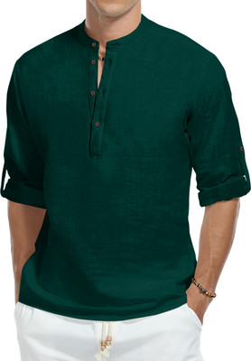 SHOPYCLICK Men Solid Straight Kurta(Green)