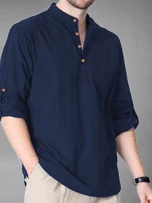Vashuqi Men Solid Straight Kurta(Dark Blue)