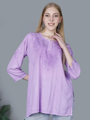 NAZAQAT ETHNIC INDIA Women Embroidered Straight Kurta(Purple)
