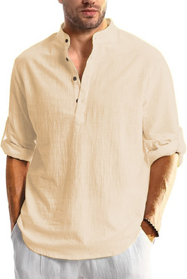 FireFish Men Solid A-line Kurta(Beige)