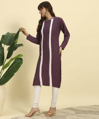 HERMISTON Women Self Design Straight Kurta(Purple)