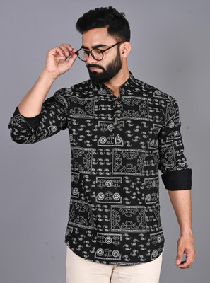 FUBAR Men Printed Straight Kurta(Black)