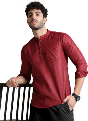 MENTIFIC Men Solid Straight Kurta(Maroon)