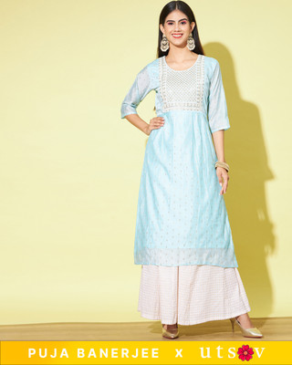 Divastri Women Embroidered Straight Kurta(Light Green)