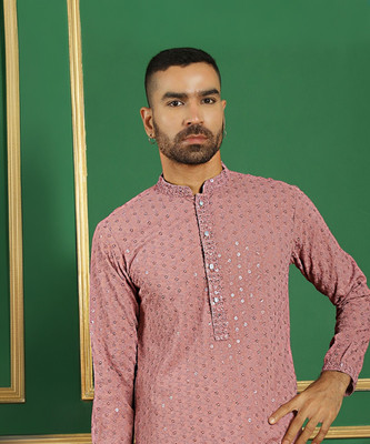 Jompers Men Solid Straight Kurta(Purple)
