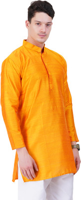 Ethazh Men Solid Straight Kurta(Gold)