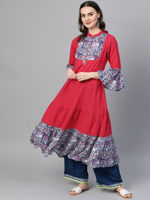Yash Gallery Women Tribal Anarkali Kurta(Pink)