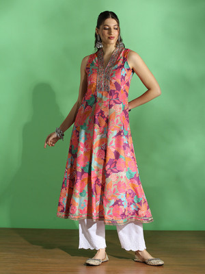 Globus Women Printed Anarkali Kurta(Multicolor)