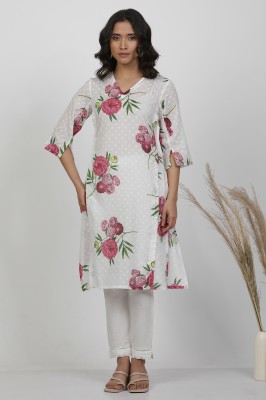 W Women Floral Print A-line Kurta(White)