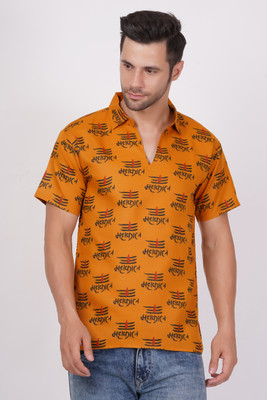 AXOLOTL Men Printed Straight Kurta(Orange)