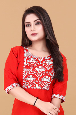 RIDDHI COLLECTION MALL Women Embroidered A-line Kurta(Red)