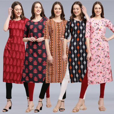 1 Stop Fashion Women Printed Straight Kurta(Multicolor)