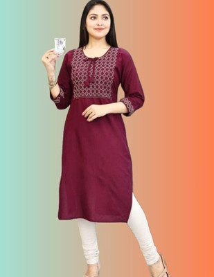 Suvee Women Embroidered Straight Kurta(Purple)