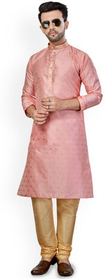 ANOUK Men Woven Design Straight Kurta(Pink)