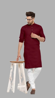 Anuj Fashion Men Solid A-line Kurta(Maroon)