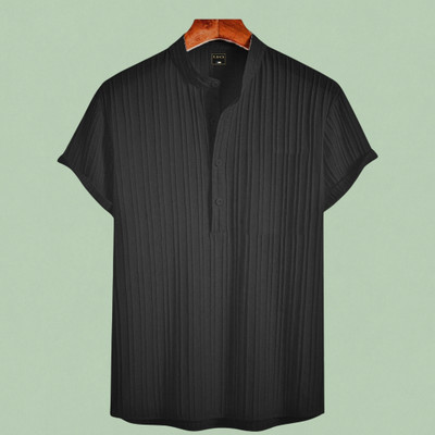 Looksky Men Self Design A-line Kurta(Black)
