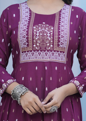 gudden Women Printed Anarkali Kurta(Purple)