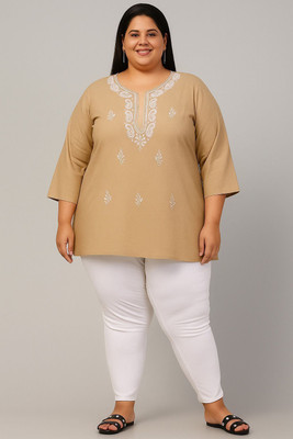 ABFY ZOO Women Embroidered Straight Kurta(Beige)