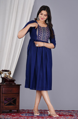 TRY ME Women Embroidered Anarkali Kurta(Blue)