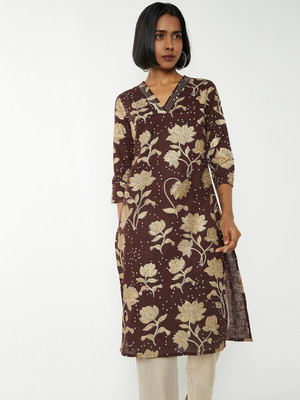MAX Women Printed Straight Kurta(Brown)