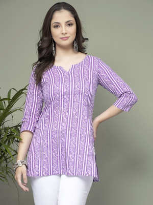 Kashonaa Women Printed Straight Kurta(Purple)