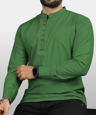 JAGRUTIFASHOIN Men Solid Straight Kurta(Green)