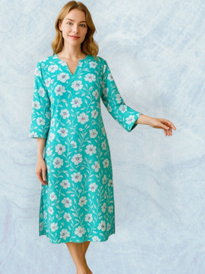 HindustaniLihaj Women Printed Straight Kurta(Blue)